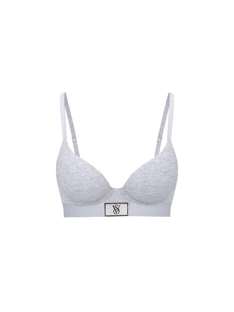 Женский комплект белья с логотипом из страз Victoria's Secret лиф и трусики тонг 1161513594 (Серый 40D/XXL) - изображение 6