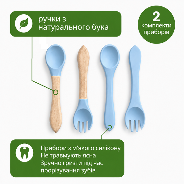 Детская силиконовая посуда для прикорма , набор 9 предметов. На присосках. BPA free [Голубой] - изображение 3
