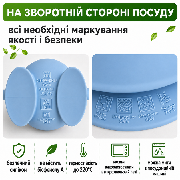 Детская силиконовая посуда для прикорма , набор 9 предметов. На присосках. BPA free [Голубой] - изображение 8