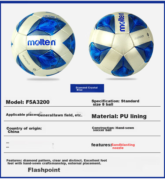 М'яч футбольний Molten F5A3200 Size 5 Синій - зображення 2
