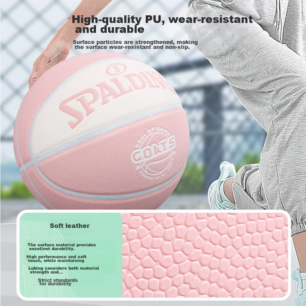 М'яч баскетбольний SPALDING 77-787Y розмір 7 з поліуретану тренувальний, рожевий - зображення 2