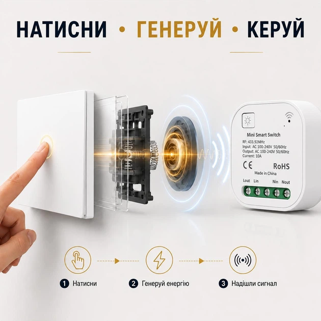 Бездротовий вимикач кінетичний радіовимикач Inted RB4 - зображення 2