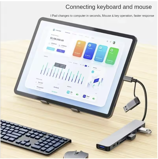 USB-хаб 8 в 1 – USB 3.0/2.0, Type-C, SD/TF картридер, аудіо 3.5 мм, універсальний - Фото 5 USB-хаб 8 в 1 – USB 3.0/2.0, Type-C, SD/TF картридер, аудіо 3.5 мм, універсальний - зображення 5