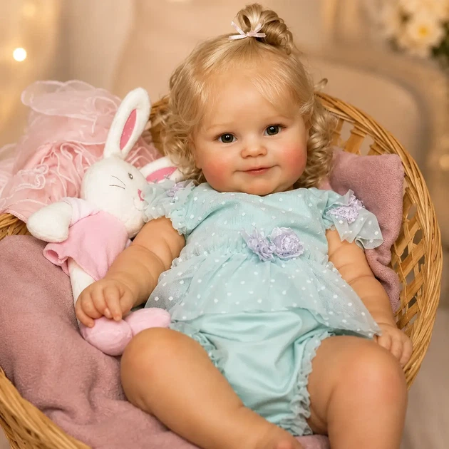 Реалістична лялька Reborn Baby Doll Millie 50 см — вініл-силіконова дівчинка з кучерявим волоссям та аксесуарами (RB082) - изображение 6