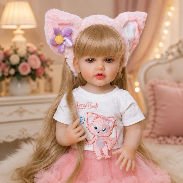 Реалістична лялька Reborn Baby Doll Liana 55 см — вінілова дівчинка з довгим світлим волоссям та аксесуарами, можна купати (RB095) - изображение 4