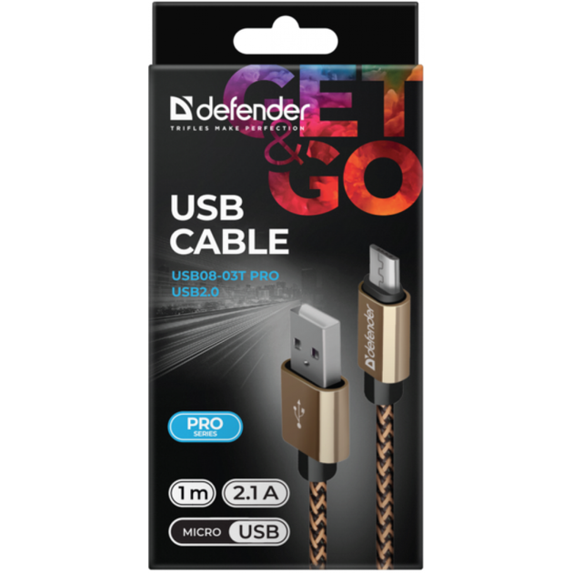 Дата кабель USB 2.0 AM to Micro 5P 1.0m USB08-03T gold Defender (87800) - зображення 4