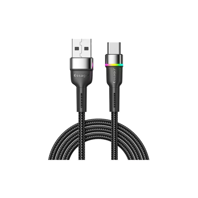 Дата кабель USB 2.0 AM to USB-C 0.5m 3A LED black Essager (EXCT-XCDB01) - Фото 1 Дата кабель USB 2.0 AM to USB-C 0.5m 3A LED black Essager (EXCT-XCDB01) - зображення 1