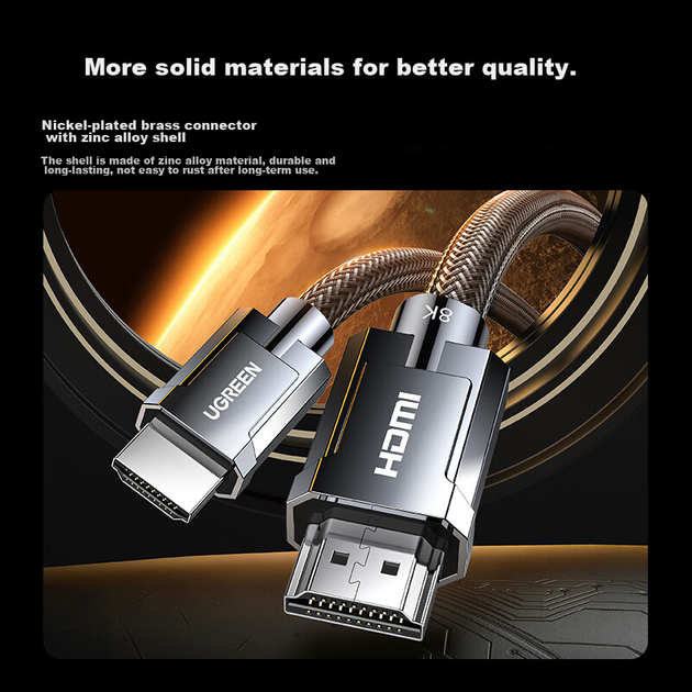 Кабель Ugreen HD135 HDMI - HDMI v2.1 8K@60Hz 1 м Gold (70319) - Фото 7 Кабель Ugreen HD135 HDMI - HDMI v2.1 8K@60Hz 1 м Gold (70319) - изображение 7