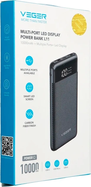 УМБ Veger L11 10000 mAh 2xUSB-A Black (W1087.black) - Фото 4 УМБ Veger L11 10000 mAh 2xUSB-A Black (W1087.black) - зображення 4