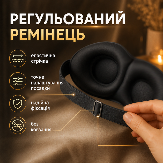 Маска для сна 3D с эффектом памяти объёмная анатомическая повязка на глаза без давления дышащая ночная маска для глаз для медитации путешествий и дома чёрная Kayfovo BC-1 - изображение 6