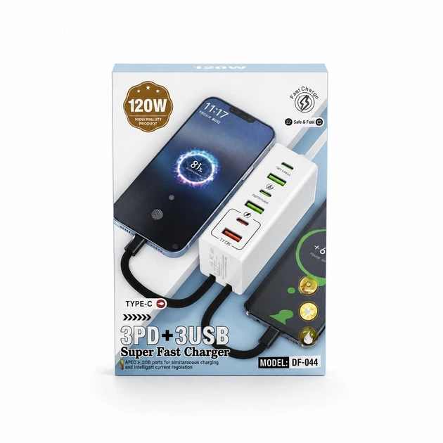 Сетевое зарядное устройство 120 Вт на 6 портов 3 USB + 3 Type-C - изображение 7