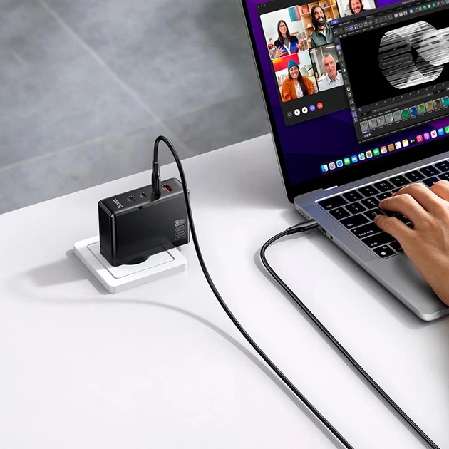 Зарядное устройство Hoco N85 Vigoroso 3xUSB Type-C + USB-A 100 Вт PD/QC с кабелем Type-C — Type-C Черный (N85) - изображение 8