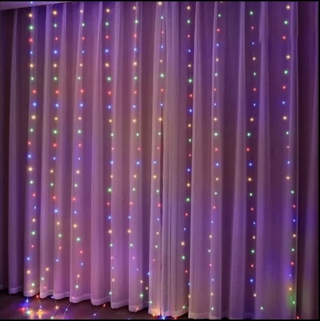 USB гірлянда-штора з пультом 3*3 метри 300 LED світильник мультиколор (Color) - зображення 4