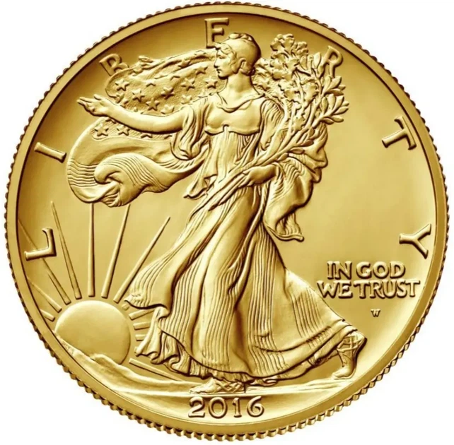 Колекційна золота монета "Walking Liberty Half Dollar - Американський орел" 15,55 г 2016 рік - изображение 5