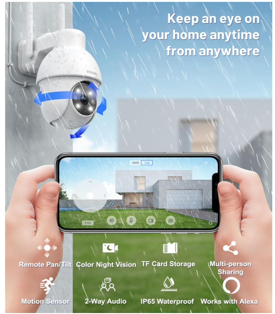 Камера видеонаблюдения GALAYOU Y4 2K 360° для улицы, Wi-Fi CCTV камера с поворотом Pan-Tilt, обнаружением людей - изображение 6
