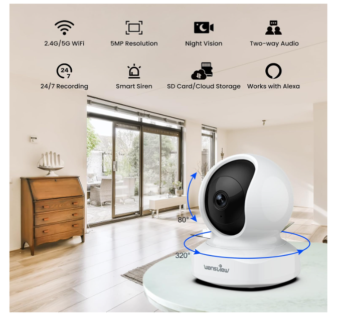 Камера видеонаблюдения Wansview Q5 5MP Wi-Fi 2.4/5 ГГц, домашняя IP камера с добавкой, видеоняня, камера для детей и животных - изображение 3