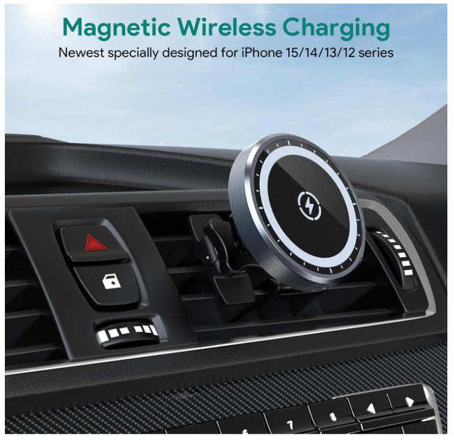 Автомобільний тримач для телефону з MagSafe та бездротовою зарядкою 15W, магнітний автотримач для iPhone 12/13/14/15/16/17 - зображення 5