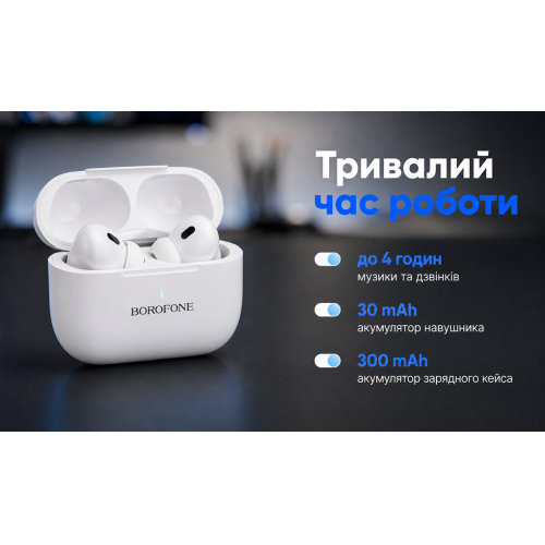 Наушники беспроводные TWS BOROFONE BW59 White, bluetooth 5.3 - Фото 4 Наушники беспроводные TWS BOROFONE BW59 White, bluetooth 5.3 - изображение 4