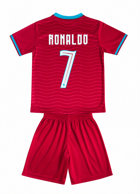 Дитяча футбольна форма Кріштіану Роналду Cristiano Ronaldo (Номер 7) Португалія Новий сезон 2026/2027. Розмір 20 (на зріст 105-115см) Основна форма. Вишиті емблеми. Футболка + шорти. - Фото 2 Дитяча футбольна форма Кріштіану Роналду Cristiano Ronaldo (Номер 7) Португалія Новий сезон 2026/2027. Розмір 20 (на зріст 105-115см) Основна форма. Вишиті емблеми. Футболка + шорти. - зображення 2