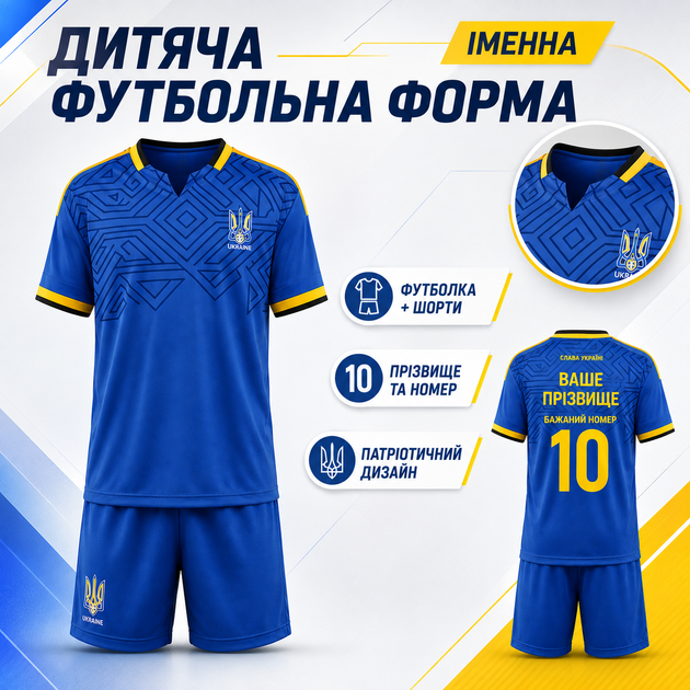 Форма футбольная детская с символикой сборной Украина 2026 SP-Sport CO-00131 Синий, размер XS-22 (рост 116 см) - Фото 2 Форма футбольная детская с символикой сборной Украина 2026 SP-Sport CO-00131 Синий, размер XS-22 (рост 116 см) - изображение 2