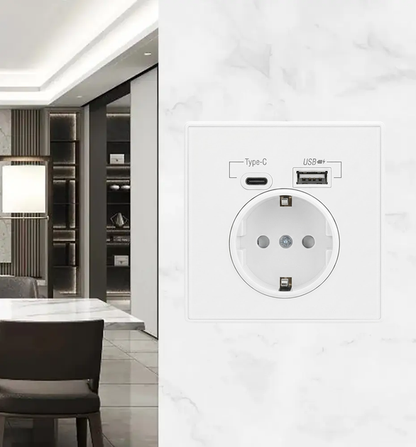Настенная розетка с разъёмом Type-C и USB-портом зарядки WP-1 Pearl 3 разъёма (JDT-0850579) - изображение 4