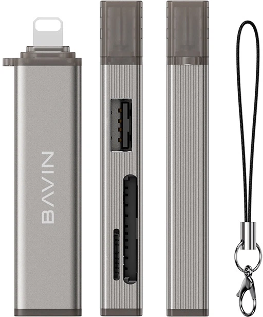 USB-хаб Bavin OTG-93 3-в-1 Lightning to SD/TF/USB 2.0 Gray (OTG-93 GY) - Фото 2 USB-хаб Bavin OTG-93 3-в-1 Lightning to SD/TF/USB 2.0 Gray (OTG-93 GY) - зображення 2