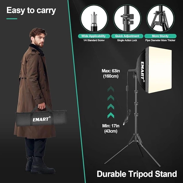 Набор студийного света EMART 40×40 см (16”x16”) с пультом, 2×50W LED, 3000-6000K - Фото 5 Набор студийного света EMART 40×40 см (16”x16”) с пультом, 2×50W LED, 3000-6000K - изображение 5