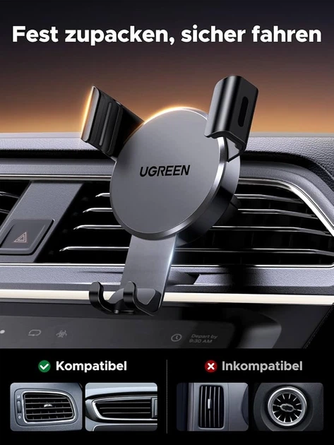 Автотримач для телефону UGREEN в дефлектор, гравітаційний, поворотний 360° - Фото 4 Автотримач для телефону UGREEN в дефлектор, гравітаційний, поворотний 360° - зображення 4