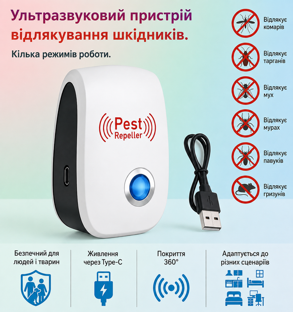 Відлякувач ультразвуковий від мишей комах гризунів тарганів електронний звуковий прилад для відлякування 3 шт у комплекті - Фото 3 Відлякувач ультразвуковий від мишей комах гризунів тарганів електронний звуковий прилад для відлякування 3 шт у комплекті - изображение 3