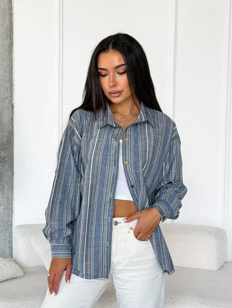 Стильна жіноча лляна oversize сорочка у смужку casual INNOE 300055-2, р. 54-56 Темно-сірий - Фото 2 Стильна жіноча лляна oversize сорочка у смужку casual INNOE 300055-2, р. 54-56 Темно-сірий - изображение 2