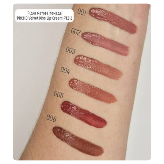 Помада для губ рідка матова topface PROHD Velvet Kiss (PT212), 3 г, 009 Dusty Bloom Холодна рожева - зображення 4