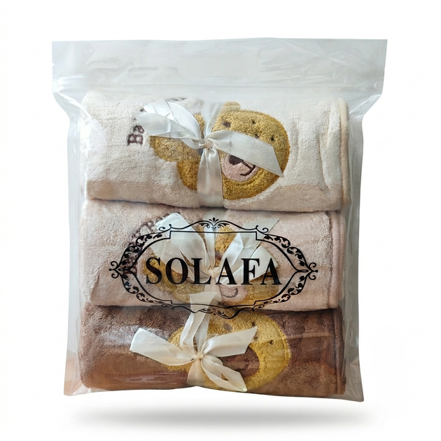 Комплект рушників SOLAFA Ведмедики 3 шт. 100х50 см з мікрофібри/щільні/подарункова упаковка Бежевий/Молочний/Коричневий - Фото 8 Комплект рушників SOLAFA Ведмедики 3 шт. 100х50 см з мікрофібри/щільні/подарункова упаковка Бежевий/Молочний/Коричневий - зображення 8