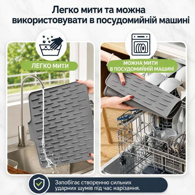 Силіконовий килимок-сушарка для посуду з дренажем 58 × 40 см сірий BW-58 - зображення 6