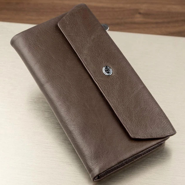 Практичный женский кошелек-клатч ST Leather 18841 Коричневый - Фото 1 Практичный женский кошелек-клатч ST Leather 18841 Коричневый - изображение 1