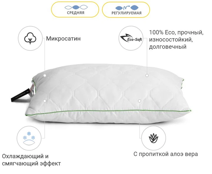 Подушка антиалергенна Eco Line Aloe Vera №463-1 Eco-Soft мікросатин (середня) 40*60 - зображення 3