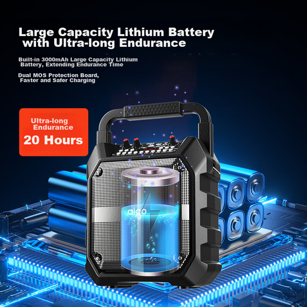 Портативная колонка Aiguozhe T52 с функцией караоке 7W - Фото 4 Портативная колонка Aiguozhe T52 с функцией караоке 7W - изображение 4
