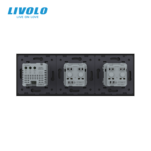 Терморегулятор сенсорний для теплої підлоги LIVOLO з розеткою заземлення, чорна, скляна рамка, 250В 16А - зображення 4