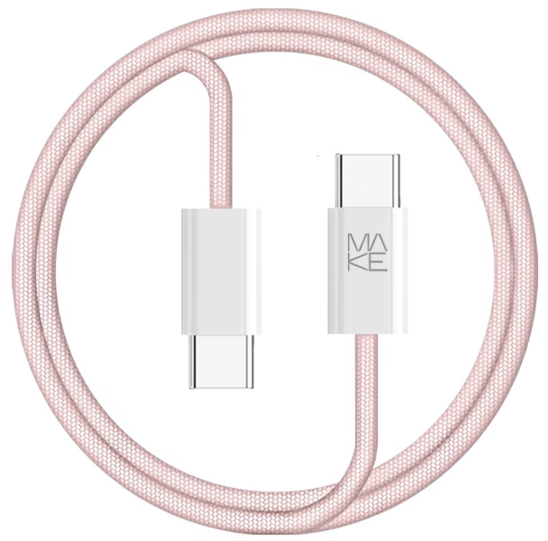 Кабель USB MAKE Type-C to Type-C PD 65W 1м Nylon Pink (MCB-CN1PK) - Фото 1 Кабель USB MAKE Type-C to Type-C PD 65W 1м Nylon Pink (MCB-CN1PK) - изображение 1