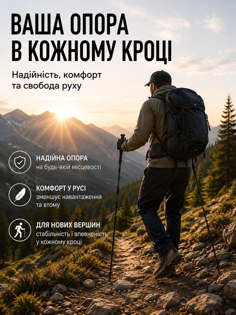 Трекинговые палки телескопические Anti-Shock 65–110 см, 2 шт., туристические палки для походов, гор и скандинавской ходьбы, черные IV2915-110BK - изображение 7