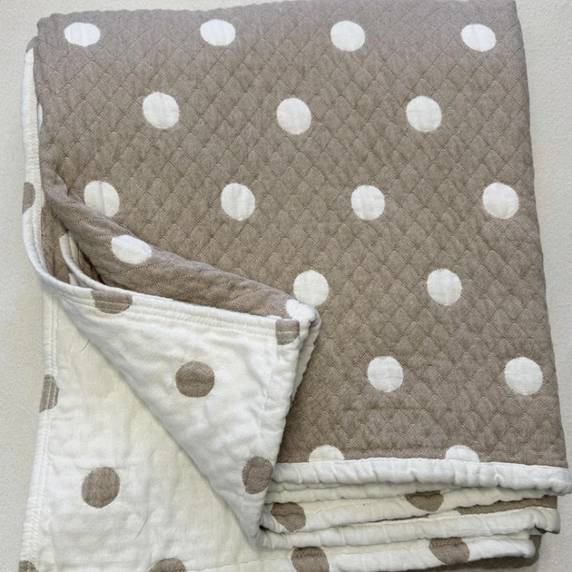Муслиновый плед-покрывало Mallory Home 3-слойный двусторонний 200×230 см бежевый горошек - Фото 8 Муслиновый плед-покрывало Mallory Home 3-слойный двусторонний 200×230 см бежевый горошек - изображение 8