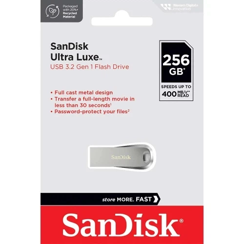 Флеш накопичувач USB 256Gb SanDisk Ultra Luxe, Silver, USB 3.2 Gen 1, до 400 МБ/с (SDCZ74-256G-GAM46) - Фото 4 Флеш накопичувач USB 256Gb SanDisk Ultra Luxe, Silver, USB 3.2 Gen 1, до 400 МБ/с (SDCZ74-256G-GAM46) - изображение 4
