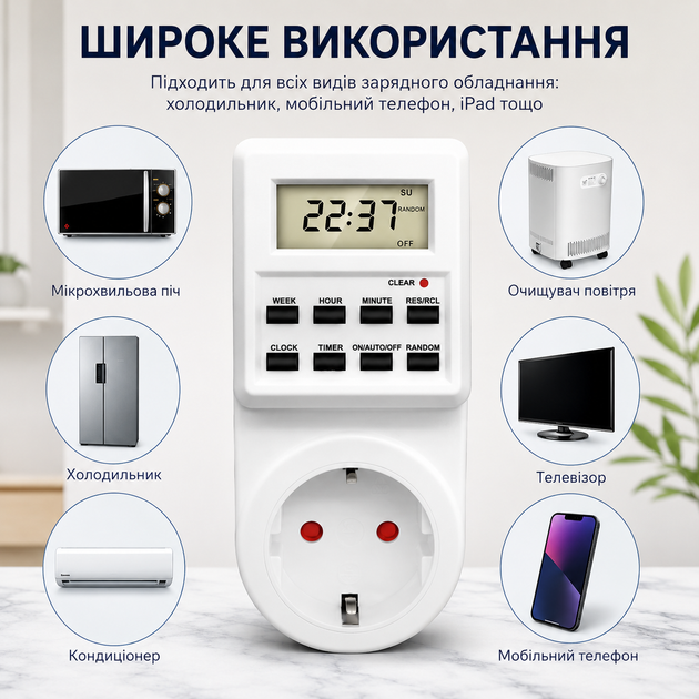 Розумна розетка-таймер RIAS TS-ED01 LCD-дисплей 3600W White (3_08662) - Фото 5 Розумна розетка-таймер RIAS TS-ED01 LCD-дисплей 3600W White (3_08662) - зображення 5