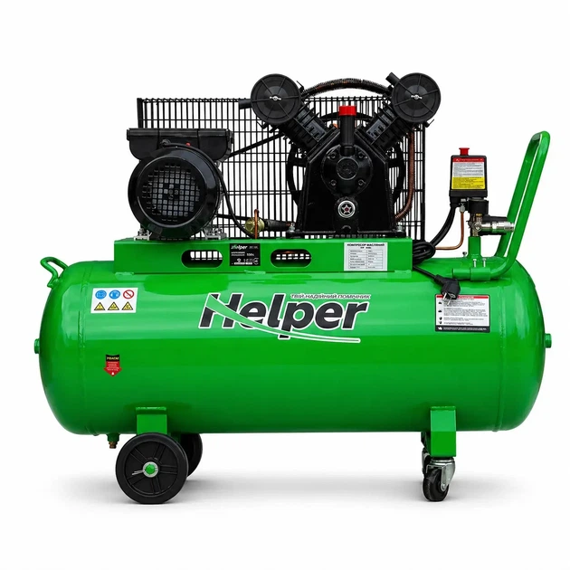 Масляный компрессор Helper HP-1094 2500 Вт 10 бар 100 л двухцилиндровый поршневой пневмокомпрессор для СТО воздушный ременной компрессор масляного типа V-образный для пневмоинструмента - изображение 4