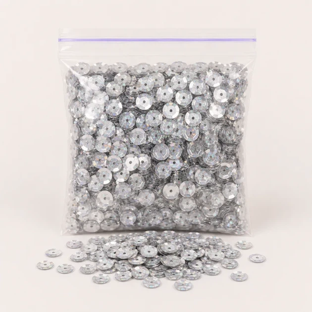 Паєтки круглі 6 мм 10 г сріблясті (ПП-6/silver) - Фото 1 Паєтки круглі 6 мм 10 г сріблясті (ПП-6/silver) - зображення 1