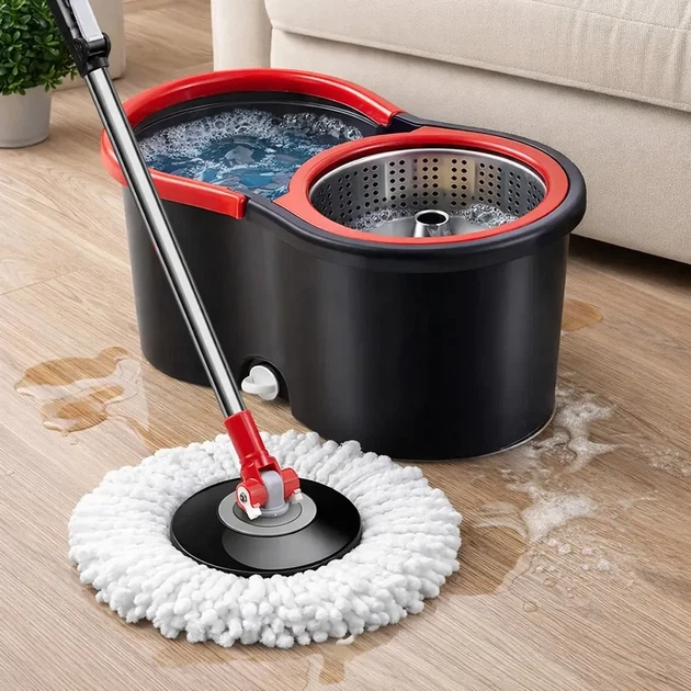 Швабра с ведром и автоматической отжимом Spin Mop 360 10 л Черная - изображение 6