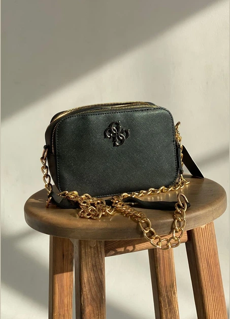 Женская сумка 00832 Guess кросс-боди черная с золотой фурнитурой - изображение 2