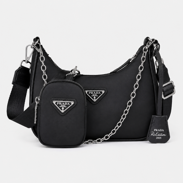 Женская сумка Prada хобо черная - Фото 1 Женская сумка Prada хобо черная - изображение 1