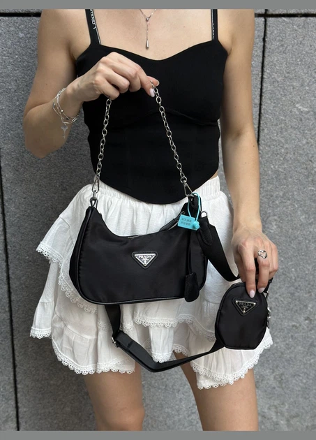Женская сумка Prada хобо черная - Фото 5 Женская сумка Prada хобо черная - изображение 5