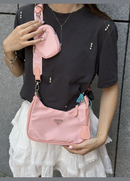 Женская сумка Prada хобо светло-розовая - Фото 7 Женская сумка Prada хобо светло-розовая - изображение 7