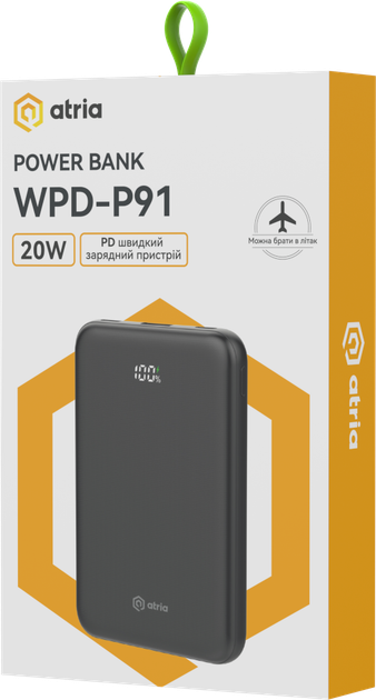 УМБ Atria WPD-P91 10000 mAh 22.5W PD USB-C Black (WPD-P91) - Фото 8 УМБ Atria WPD-P91 10000 mAh 22.5W PD USB-C Black (WPD-P91) - изображение 8